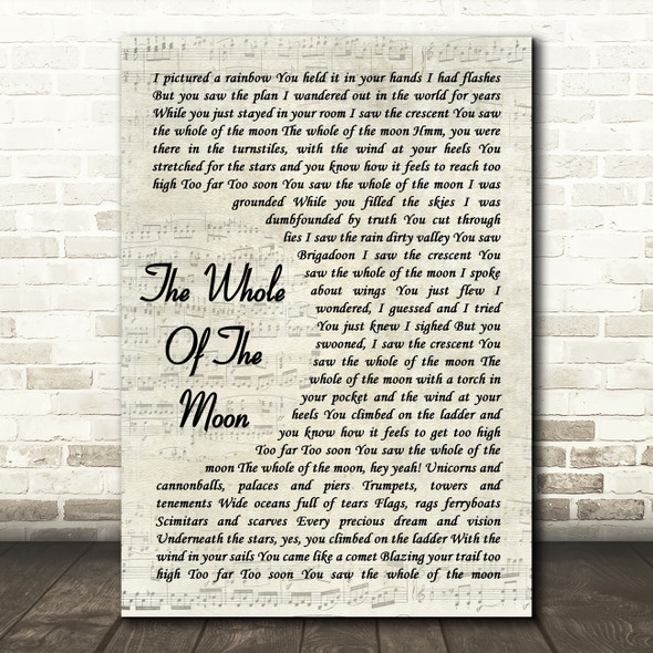The Waterboys The Whole Of The Moon Vintage Script Decorative Wall Art Gift Song Lyric Print
