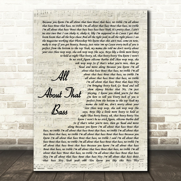 Meghan Trainor All About That Bass Vintage Script Decorative Wall Art Gift Song Lyric Print