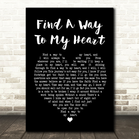Phil Collins Find A Way To My Heart Black Heart Song Lyric Quote Print