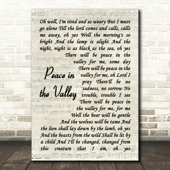 Johnny Cash Peace in the Valley Vintage Script Decorative Wall Art Gift Song Lyric Print