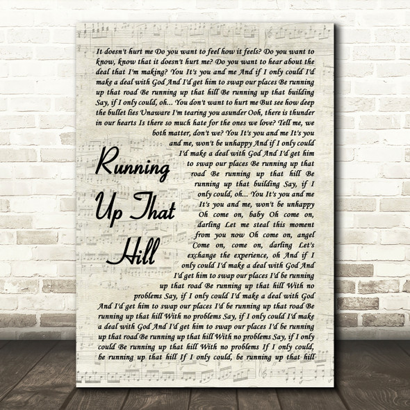 Kate Bush Running Up That Hill Vintage Script Decorative Wall Art Gift Song Lyric Print