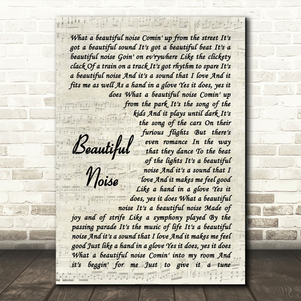 Neil Diamond Beautiful Noise Vintage Script Decorative Wall Art Gift Song Lyric Print