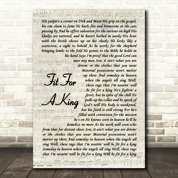 Garth Brooks Fit For A King Vintage Script Decorative Wall Art Gift Song Lyric Print