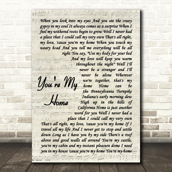 Billy Joel You're My Home Vintage Script Decorative Wall Art Gift Song Lyric Print