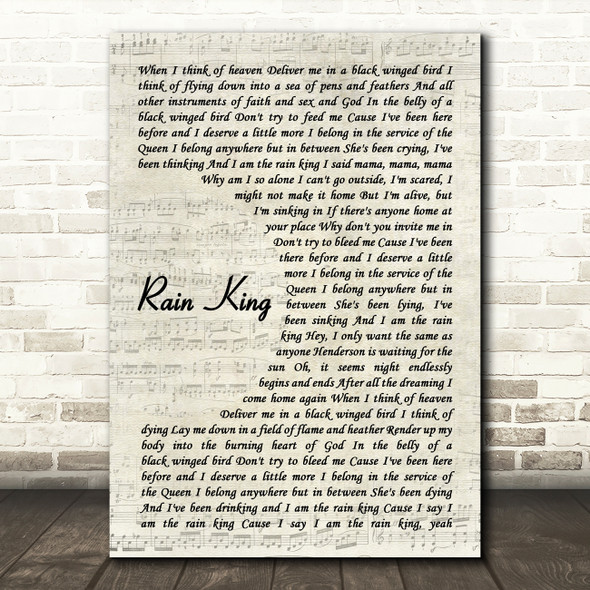 Counting Crows Rain King Vintage Script Decorative Wall Art Gift Song Lyric Print