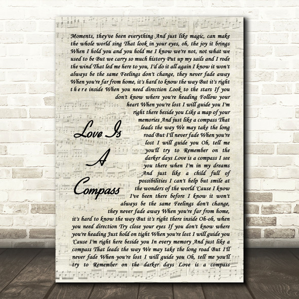 Griff Love Is A Compass Vintage Script Decorative Wall Art Gift Song Lyric Print