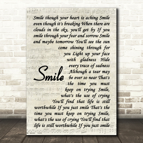 Nat King Cole Smile Vintage Script Decorative Wall Art Gift Song Lyric Print