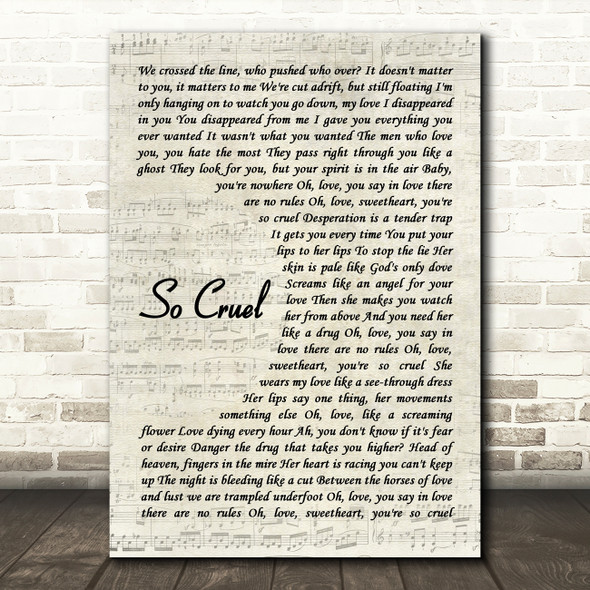 U2 So Cruel] Vintage Script Decorative Wall Art Gift Song Lyric Print