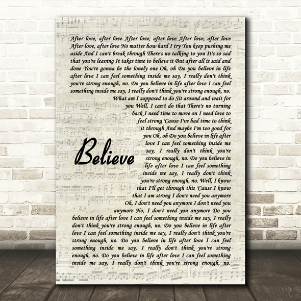 Cher Believe Vintage Script Decorative Wall Art Gift Song Lyric Print