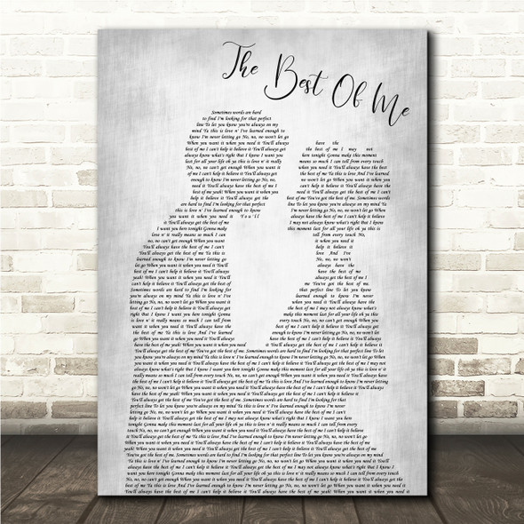 Bryan Adams The Best Of Me Grey Man & Lady Song Lyric Print