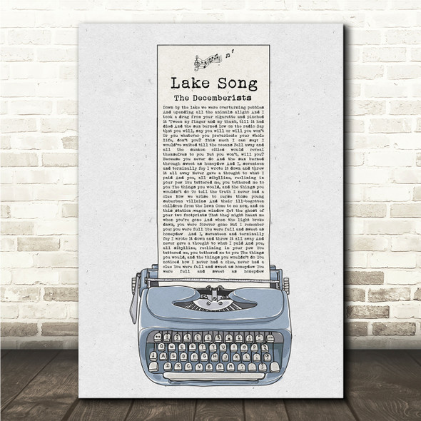 The Decemberists Lake Song Blue Grey Typewriter Song Lyric Print