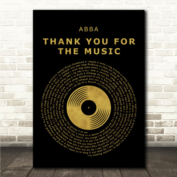 ABBA Thank You For The Music Black & Gold Vinyl Record Song Lyric Print