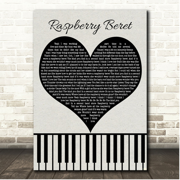 Prince Raspberry Beret Black Heart & Piano Keys Song Lyric Print