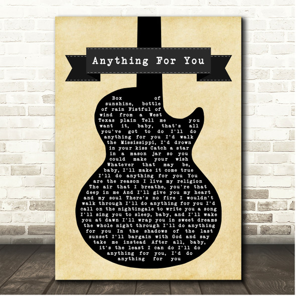Jake Owen Anything For You Black Guitar Song Lyric Print