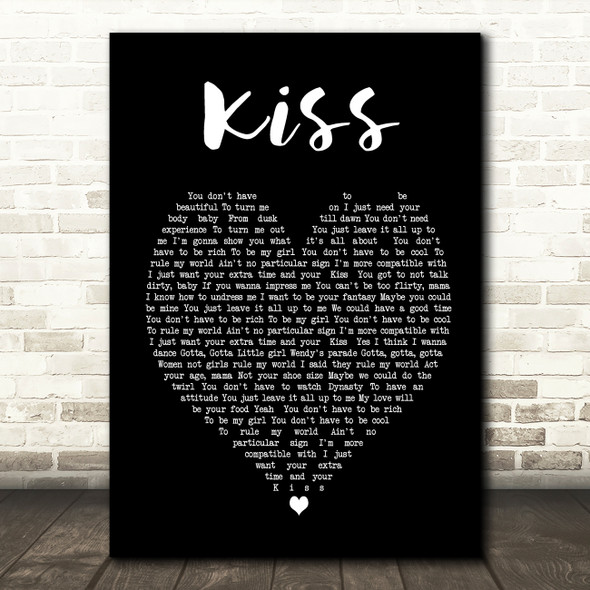 Prince Kiss Black Heart Song Lyric Quote Print