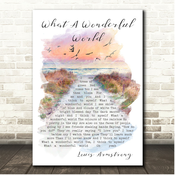 Louis Armstrong What A Wonderful World Beach Sunset Birds Memorial Song Lyric Print
