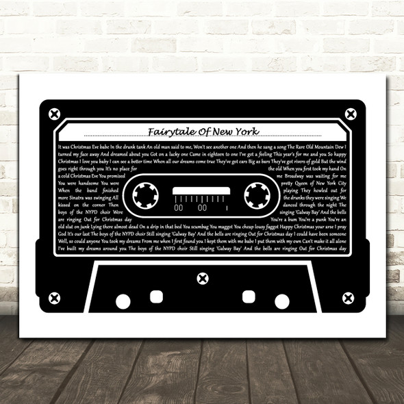 The Pogues Fairytale Of New York Black & White Cassette Tape Song Lyric Print