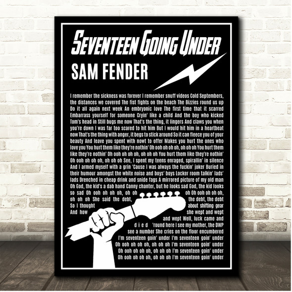 Sam Fender Seventeen Going Under Black & White Guitar Lightening Song Lyric Print
