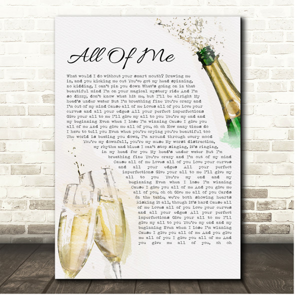 John Legend All Of Me Celebration Champagne Toast Song Lyric Print