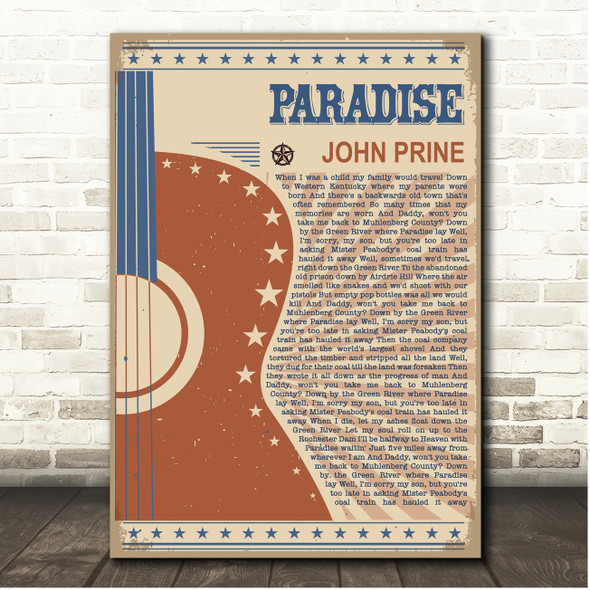 John Prine Paradise Country Western Festival Guitar Song Lyric Print