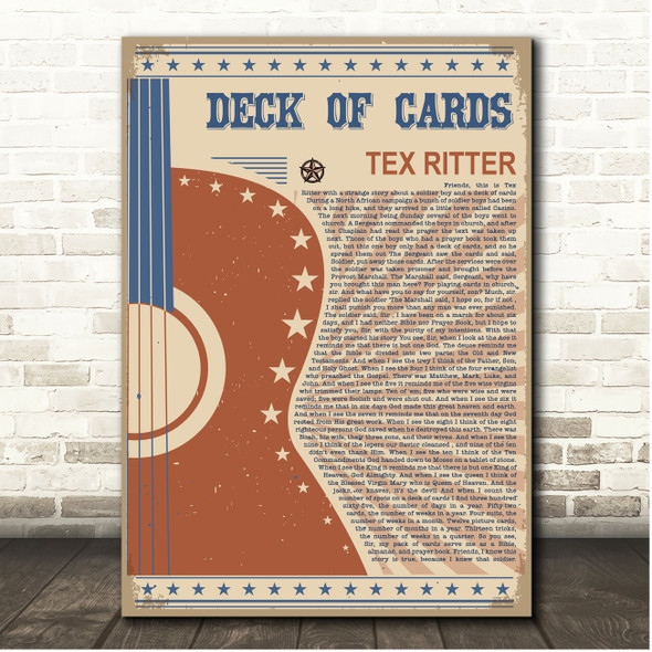 Tex Ritter Deck Of Cards Country Western Festival Guitar Song Lyric Print