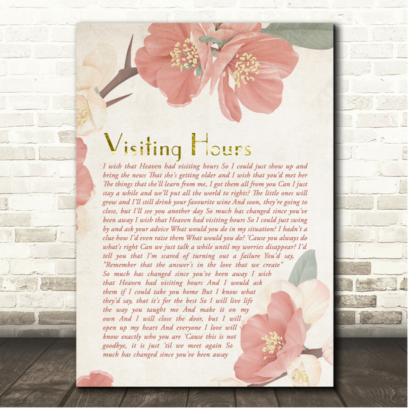 Ed Sheeran Visiting Hours Dusky Pink Floral Script Song Lyric Print