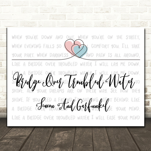 Simon And Garfunkel Bridge Over Troubled Water Entwined Hearts Line Art Song Lyric Print