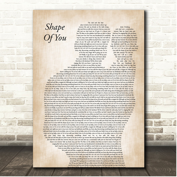 Ed Sheeran Shape Of You Father & Baby Song Lyric Print