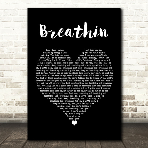 Ariana Grande Breathin Black Heart Song Lyric Print