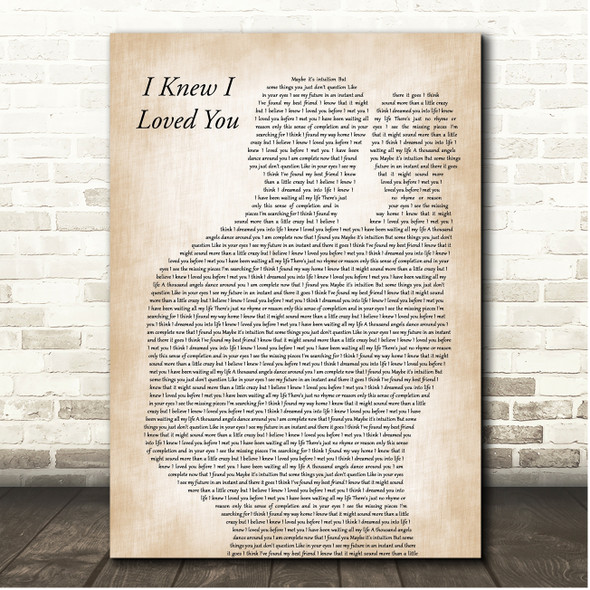 Savage Garden I Knew I Loved You Father & Baby Song Lyric Print