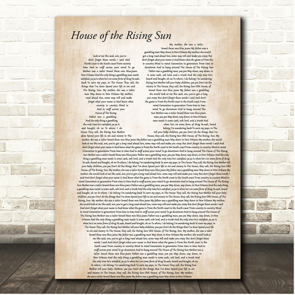 The Animals House of the Rising Sun Father & Child Song Lyric Print