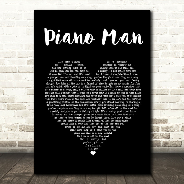 Billy Joel Piano Man Black Heart Song Lyric Print