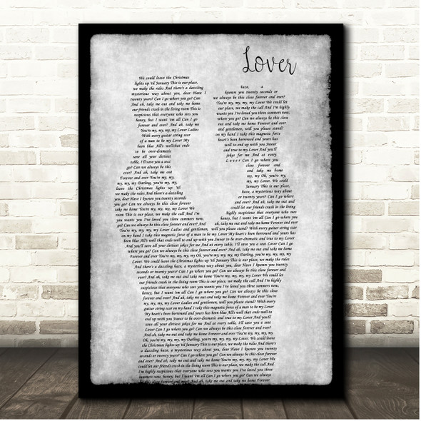 Taylor Swift Lover Grey Black Border Gay Men Song Lyric Print