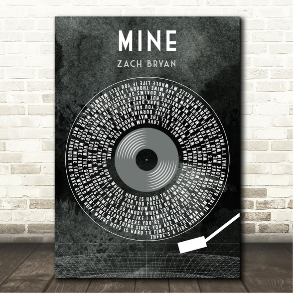 Zach Bryan Mine Grunge Grey Vinyl Record Song Lyric Print