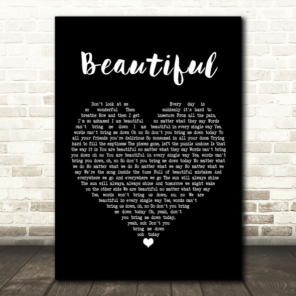 Christina Aguilera Beautiful Black Heart Song Lyric Print