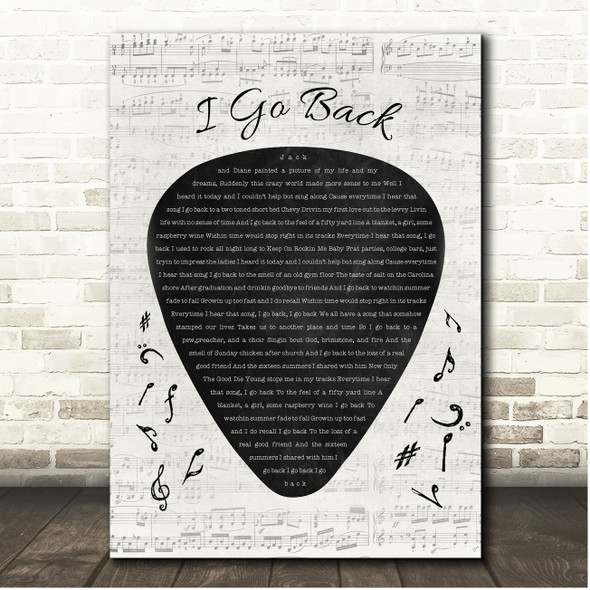Kenny Chesney I Go Back Guitar Pick Plectrum Song Lyric Print
