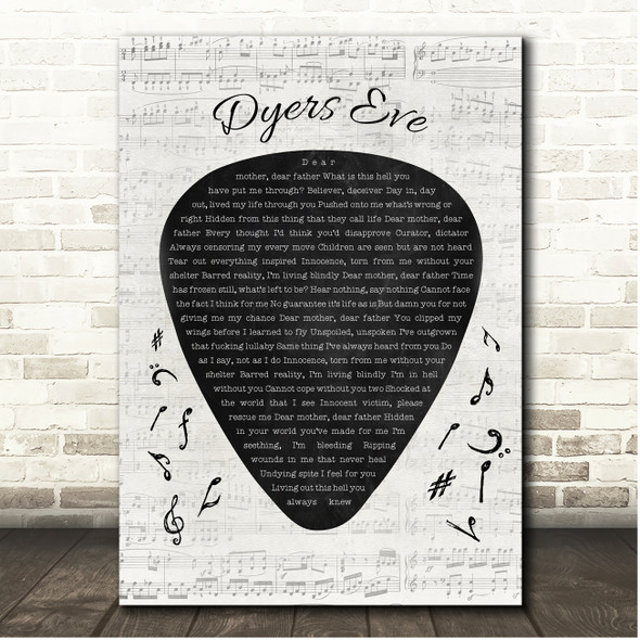 Metallica Dyers Eve Guitar Pick Plectrum Song Lyric Print
