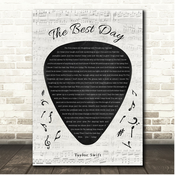 Taylor Swift The Best Day Guitar Pick Plectrum Song Lyric Print