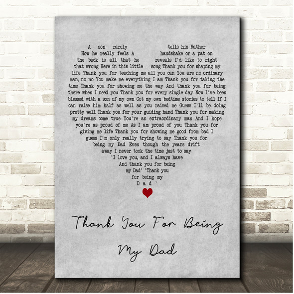 Jon Barker Thank You For Being My Dad Grey Heart Song Lyric Print