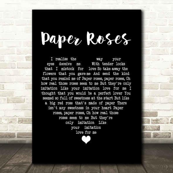 Janice Torre Paper Roses Black Heart Song Lyric Print