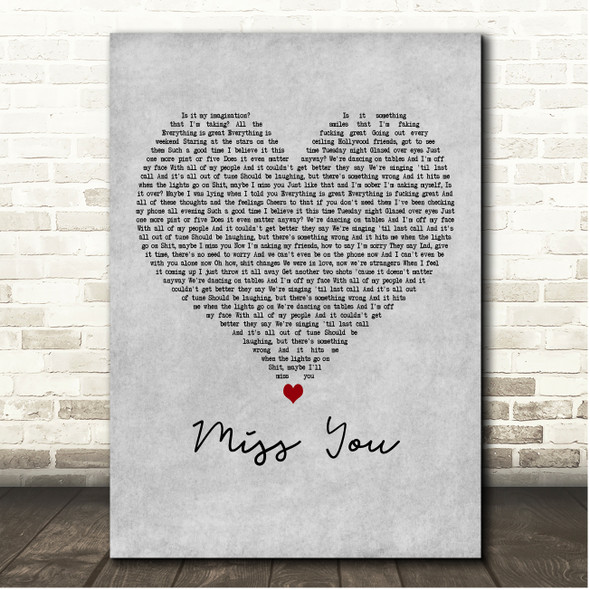 Louis Tomlinson Miss You Grey Heart Song Lyric Print
