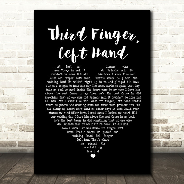 Martha Reeves and The Vandellas Third Finger, Left Hand Black Heart Song Lyric Print