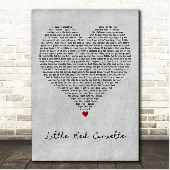 Prince Little Red Corvette Grey Heart Song Lyric Print