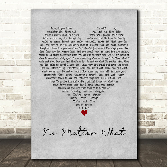 Beauty and the Beast No Matter What Grey Heart Song Lyric Print
