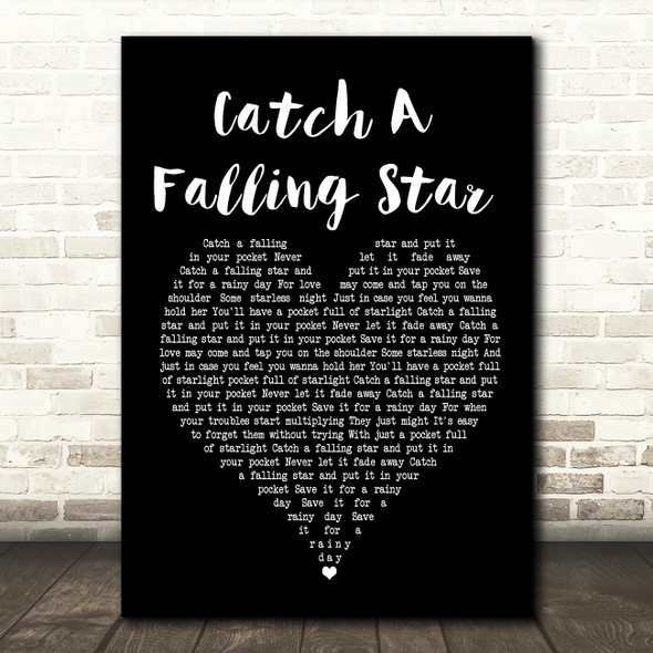 Perry Como Catch A Falling Star Black Heart Song Lyric Print