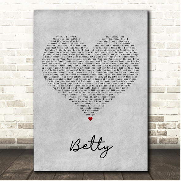 Taylor Swift Betty Grey Heart Song Lyric Print