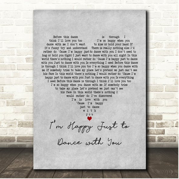 The Beatles Im Happy Just to Dance with You Grey Heart Song Lyric Print