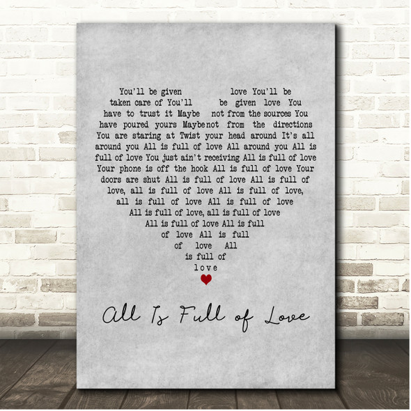 Björk All Is Full of Love Grey Heart Song Lyric Print