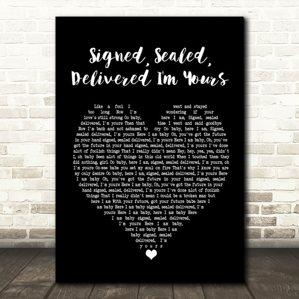 Stevie Wonder Signed, Sealed, Delivered I'm Yours Black Heart Song Lyric Print