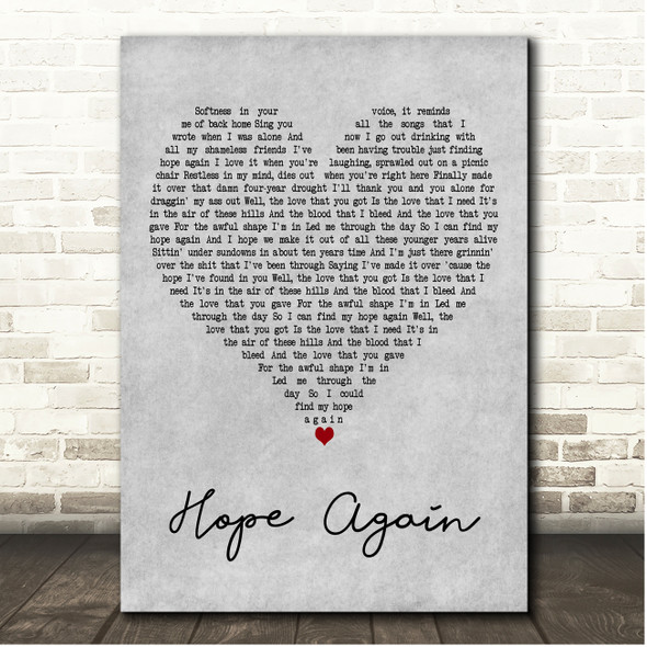 Zach Bryan Hope Again Grey Heart Song Lyric Print